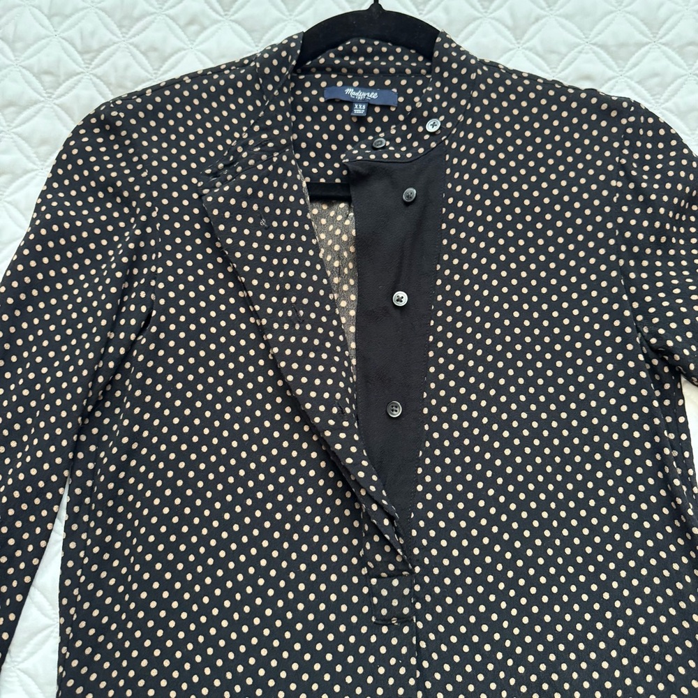 Madewell Black Tan Polka Dot Long Sleeve Tunic Shirt Dress Size XXS - Picture 9 of 15